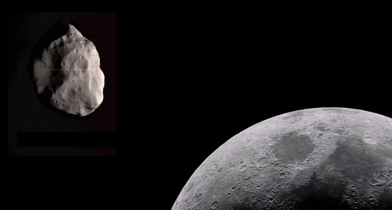 Ein großer Stein fliegt zum Mond
